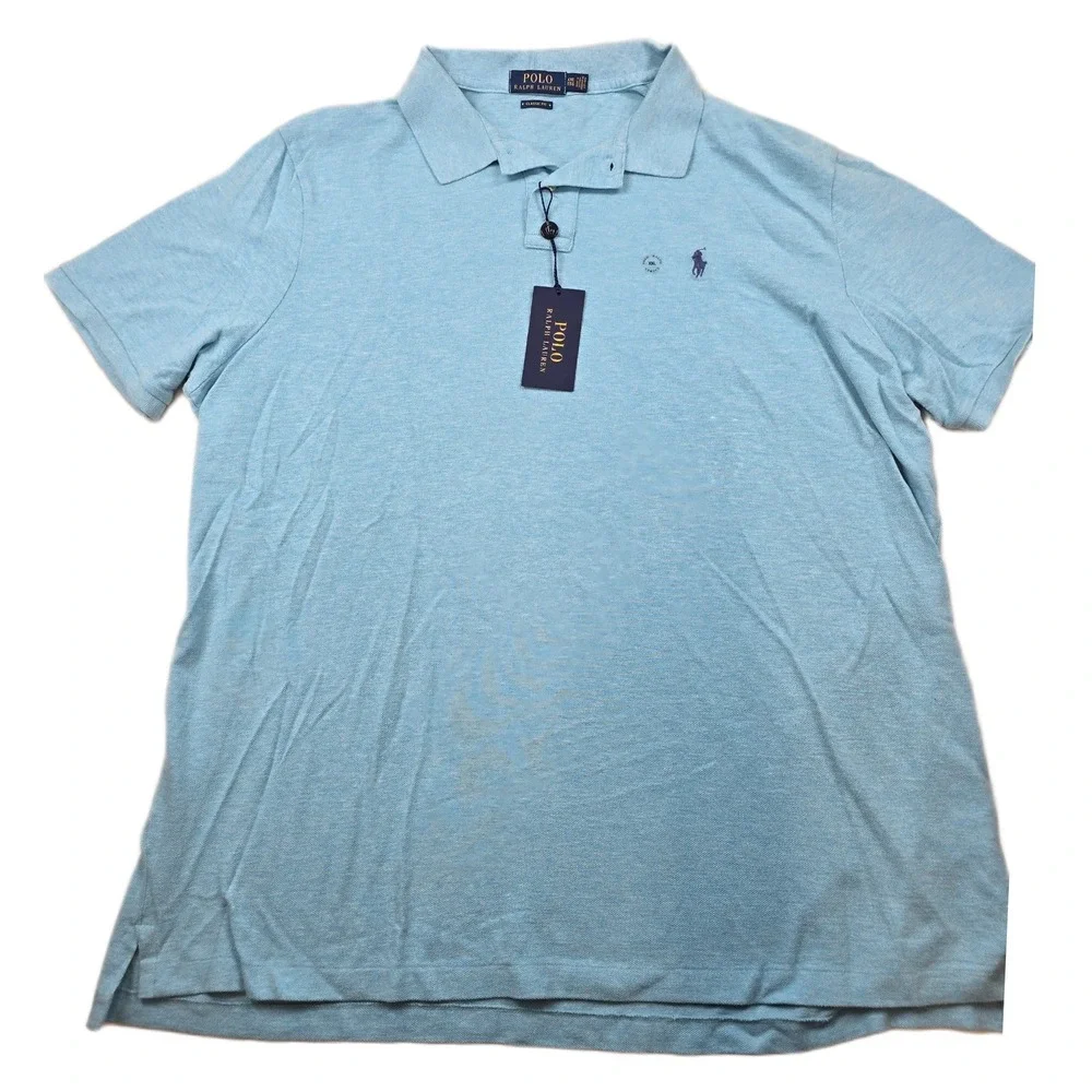 Polo Ralph Lauren Mesh Polo Shirt Mens 2XL Blue Heather Cotton‎ Classic Fit NEW